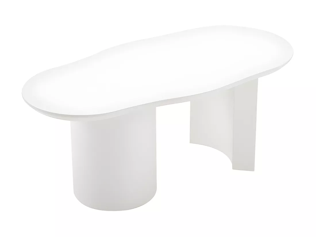 Table basse L 100cm - avec plateau incurvé irrégulier et élégant - Blanc