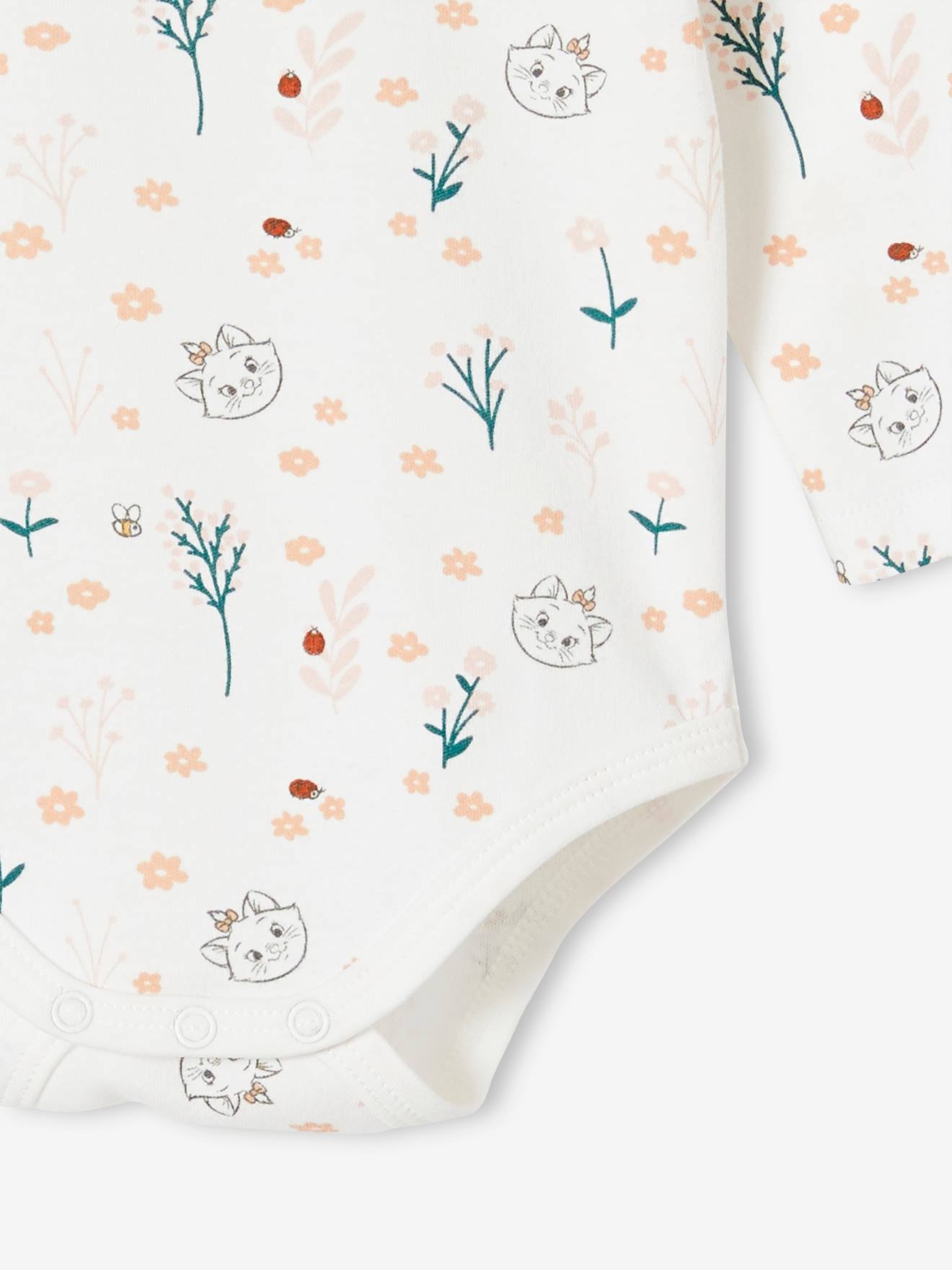 Conjunto de 2 bodies DS® Marie para bebê, inspirados no filme Os Aristogatos, na cor rosa claro lisa com estampas.