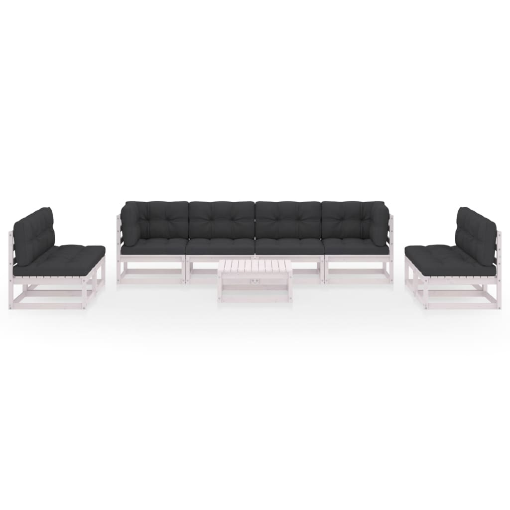 Salon de jardin meuble d'extérieur ensemble de mobilier 9 pièces avec coussins bois de pin massif