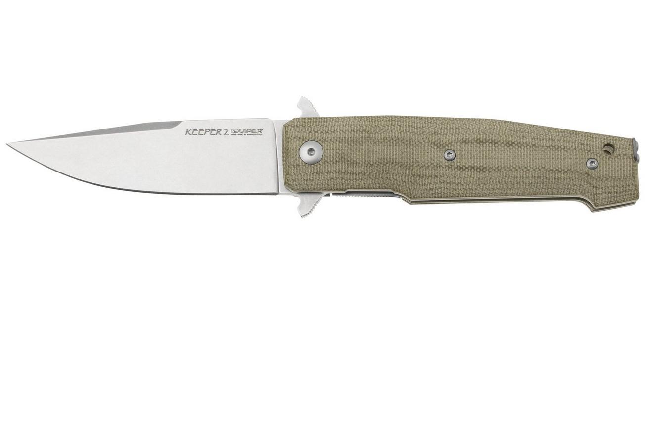 Viper Keeper 2 V6000CG Stone Washed Elmax, Green Canvas Micarta, zakmes