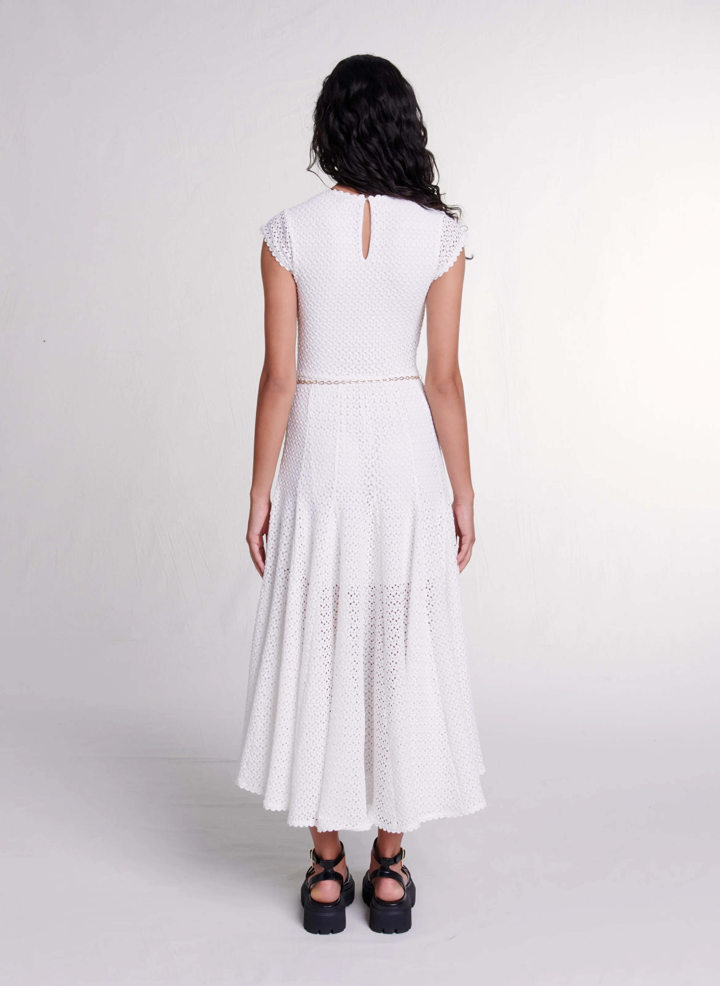 Robe longue évasée à col rond | Blanc