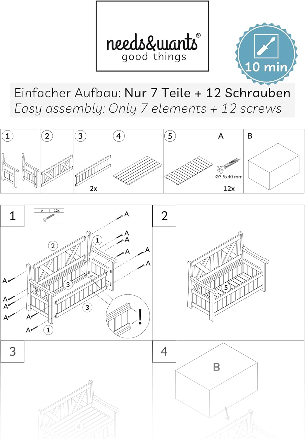 needs&wants für Dich NEU Holz-Gartenbank mit Stauraum und Abdeckung (Oxford 600D) sucht neues zuhause.