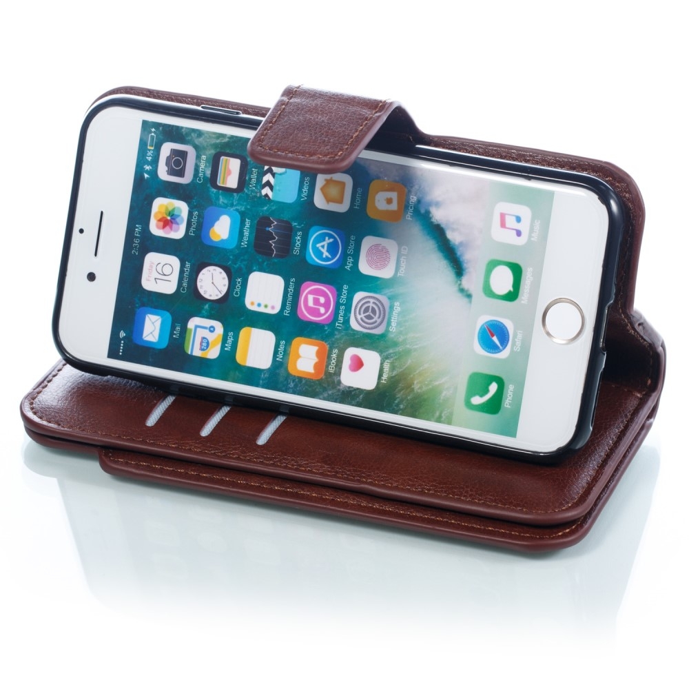 iPhone SE (2022/2020) / 8 / 7 Leder Wallet Etui Tasche mit 9 Kartenfächern - Braun