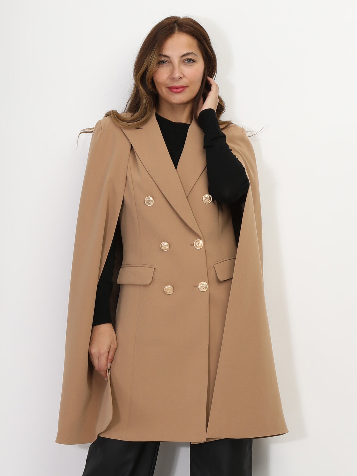 Manteau cape à boutons officier- Taupe