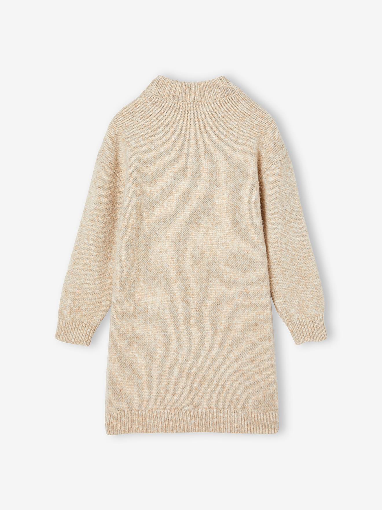 Vestido bege mesclado em malha para meninas