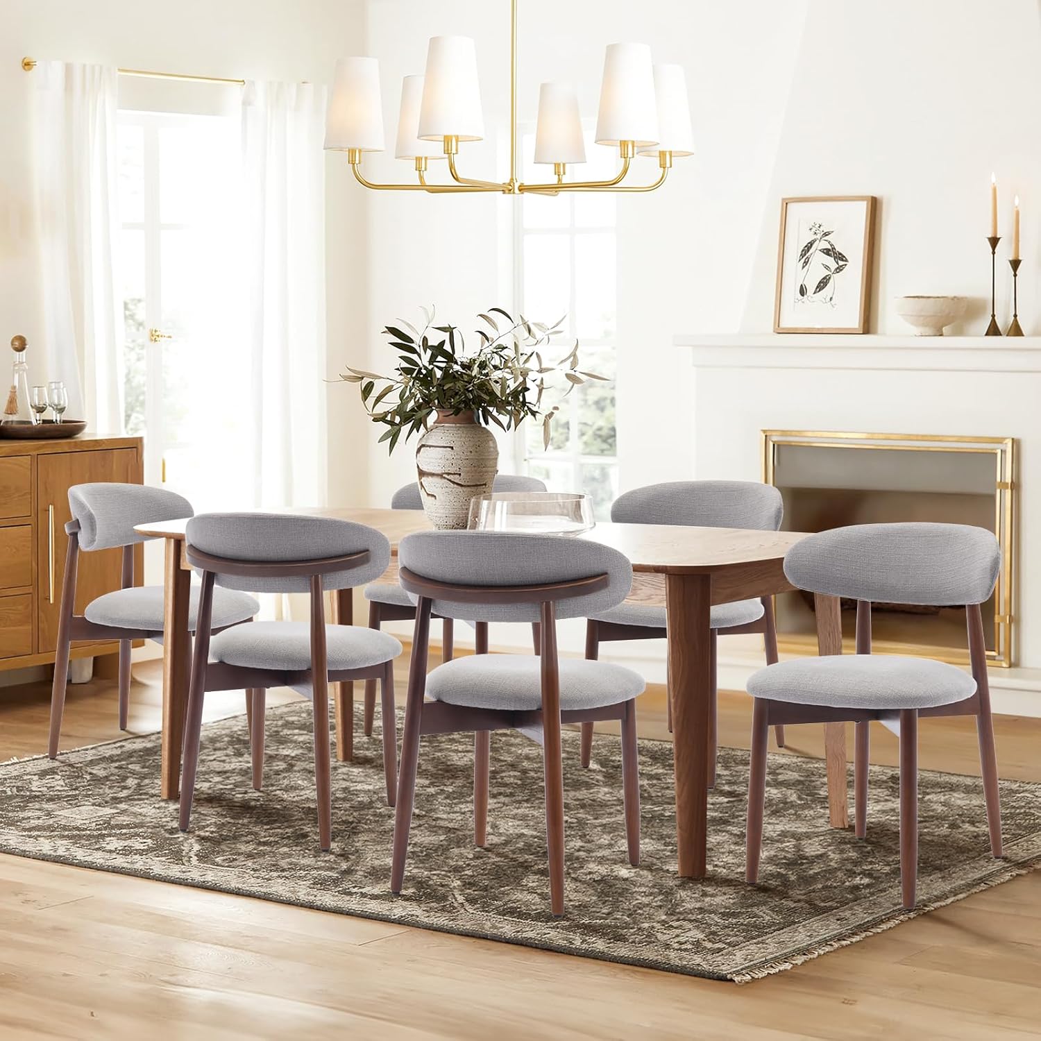 COLAMY Küchenstuhl Esszimmerstühle 4er Set, Moderne Polsterstuhl Essstühle mit Fester Rückenlehne, Stoff Esszimmerstühl mit Holzbein für Esszimmer, Küche, Restaurant, Hellgrau