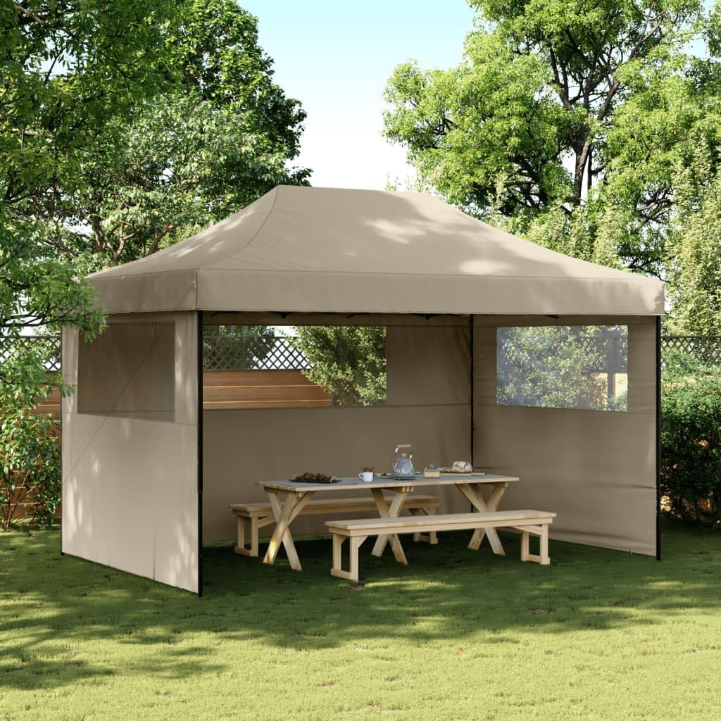 vidaXL Partyzelt, Gartenzelt Faltbar Pop-Up, Faltpavillon mit 3 Seitenteilen, Pavillon für Hochzeit Festival Party, Faltzelt Gartenpavillon, Taupe