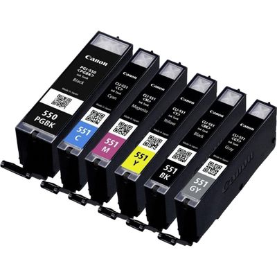 Canon CLI-551/PGI-550 - Pack de 6 - noir, noir photo, gris, cyan, magenta, jaune - cartouche d'encre originale