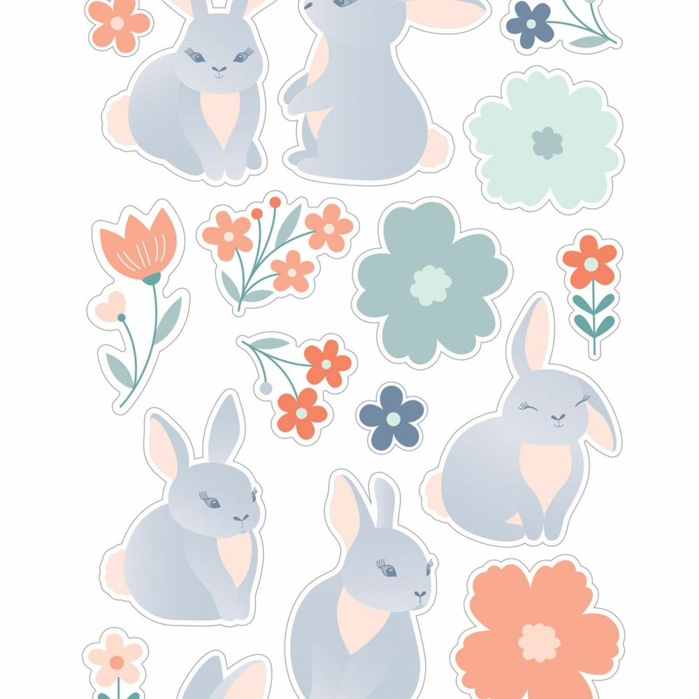 Lot stickers 3d lapins / fleurs