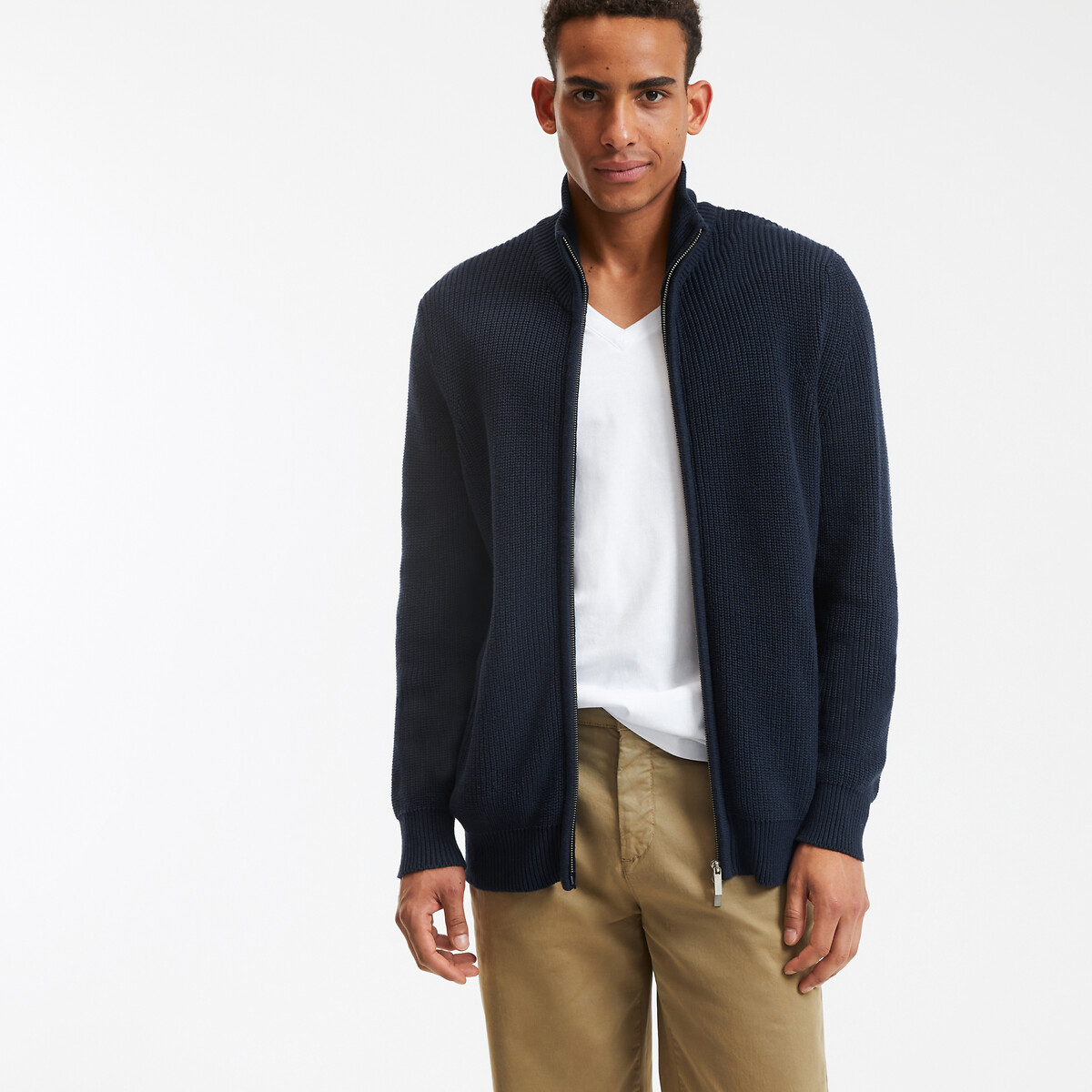 LA REDOUTE COLLECTIONS<br>Cardigã com zíper, ribana inglesa, algodão