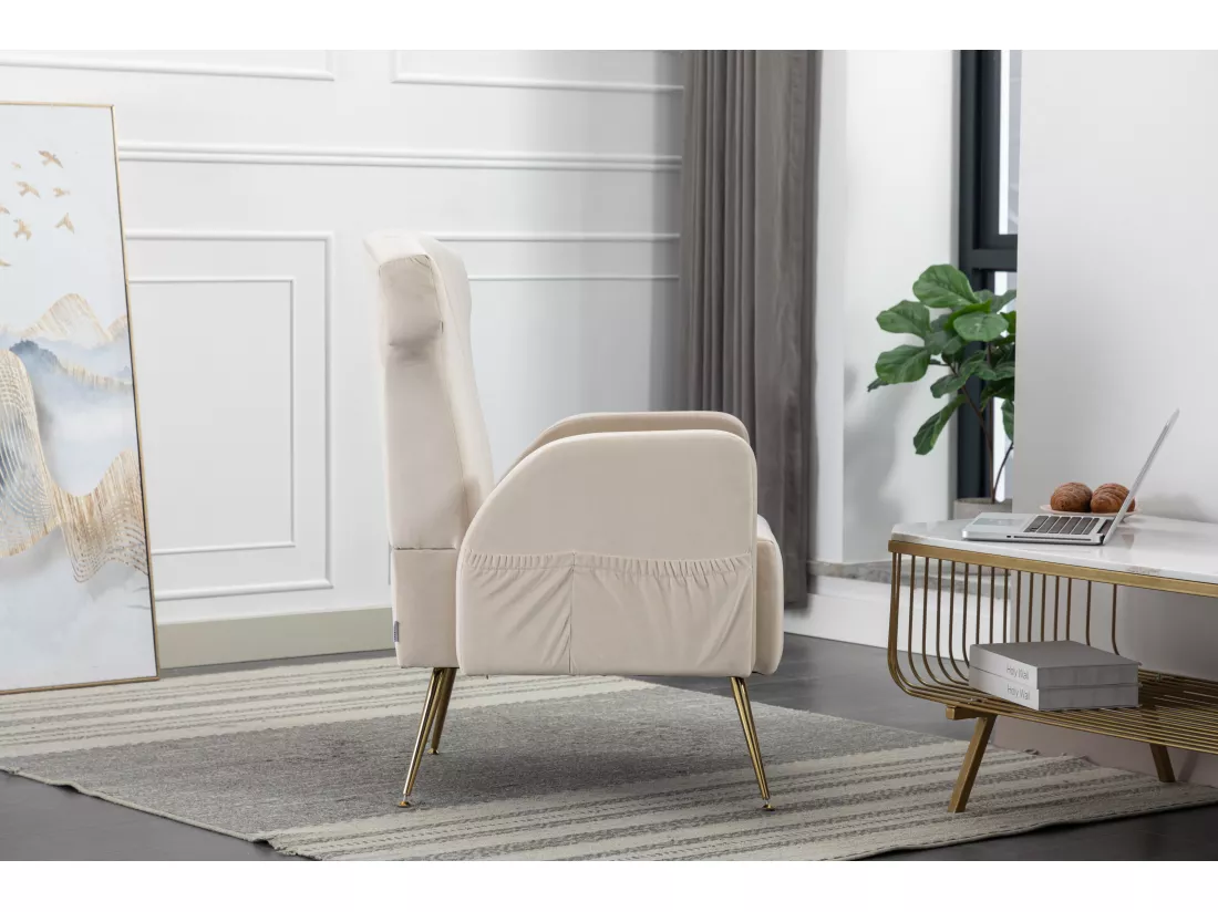 Chaise Décorative En Velours，pieds Dorés，fauteuil Confortable，haut Dossier