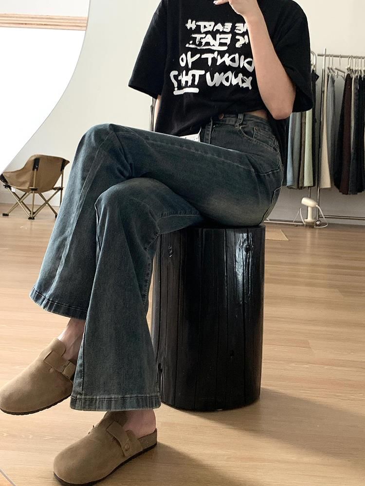 Girliepairs - High Waist Washed Bootcut Jeans