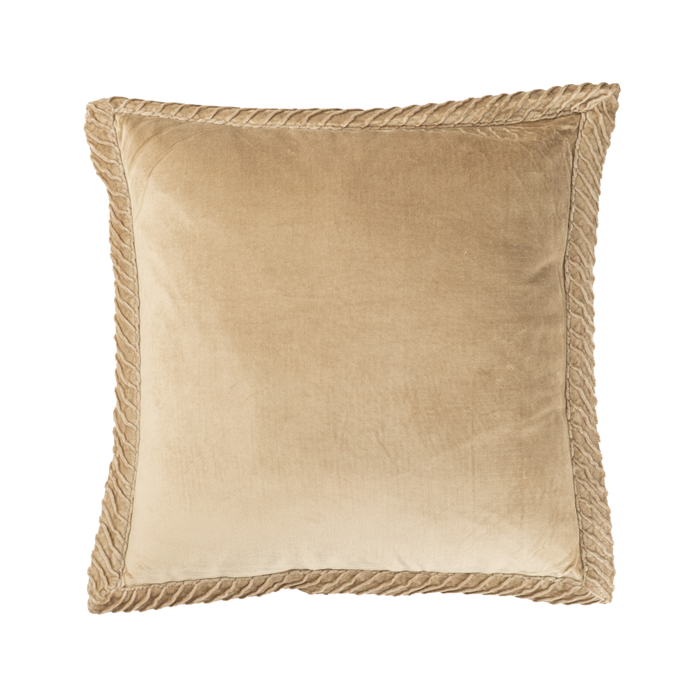 Sierkussen velours Tucked border beige 50x50 cm