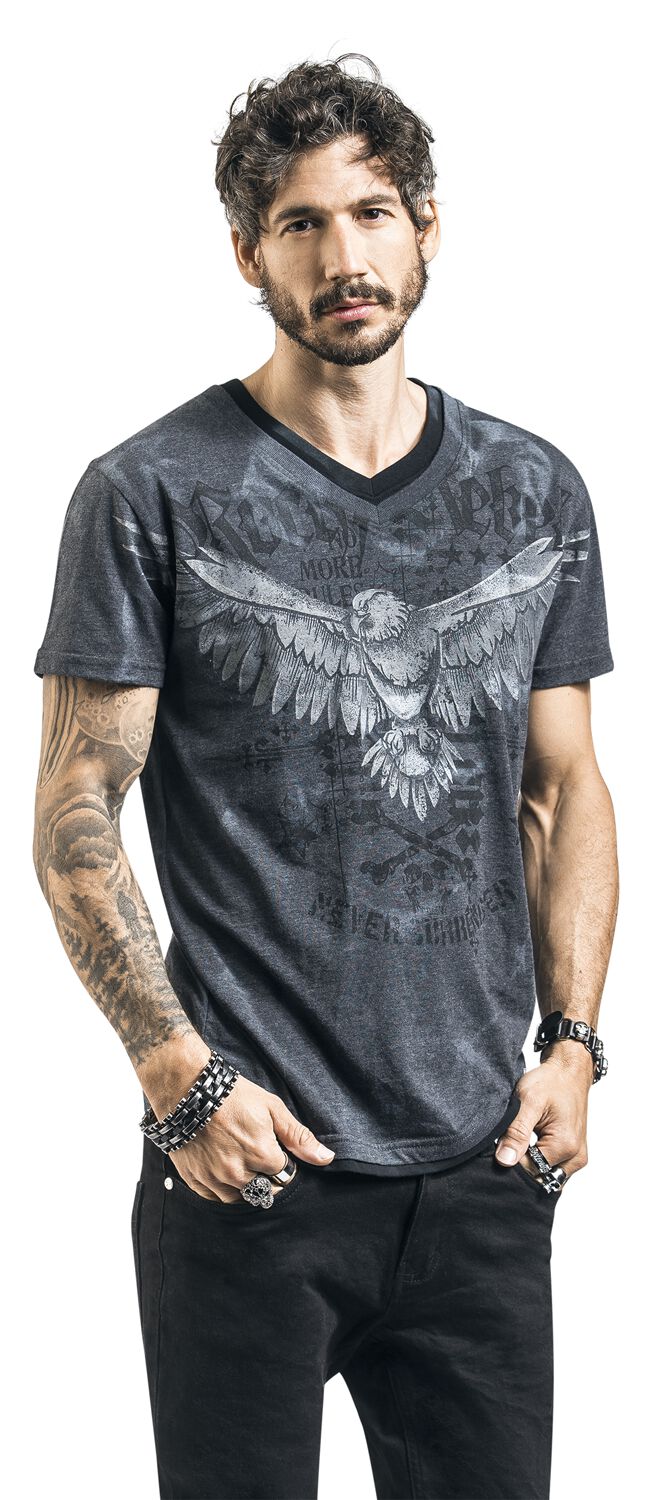 T-Shirt Imprimé & Col En V | Rock Rebel by EMP T-Shirt Manches courtes