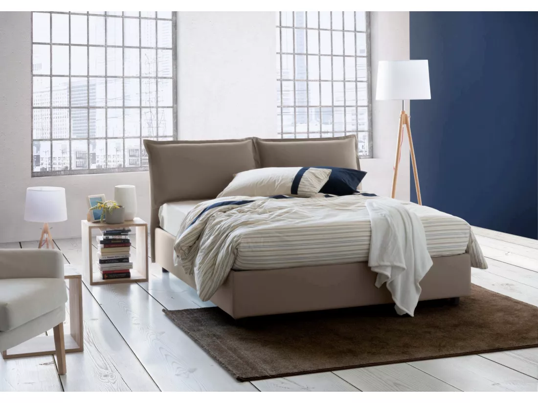 Lit double Dabdelli, Lit coffre avec revêtement en tissu, 100% Made in Italy, Ouverture frontale, adapté pour matelas 160x200 cm, Taupe
