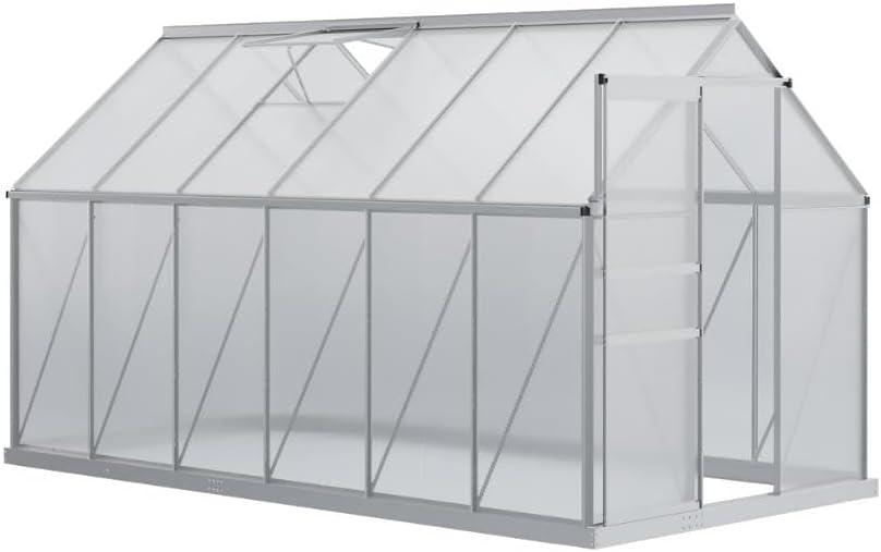 ESTEXO Aluminium Gewächshaus 11,2 m³ Frühbeet 370x190x195 cm inkl. Fundament Alu Treibhaus Tomatenhaus Pflanzhaus