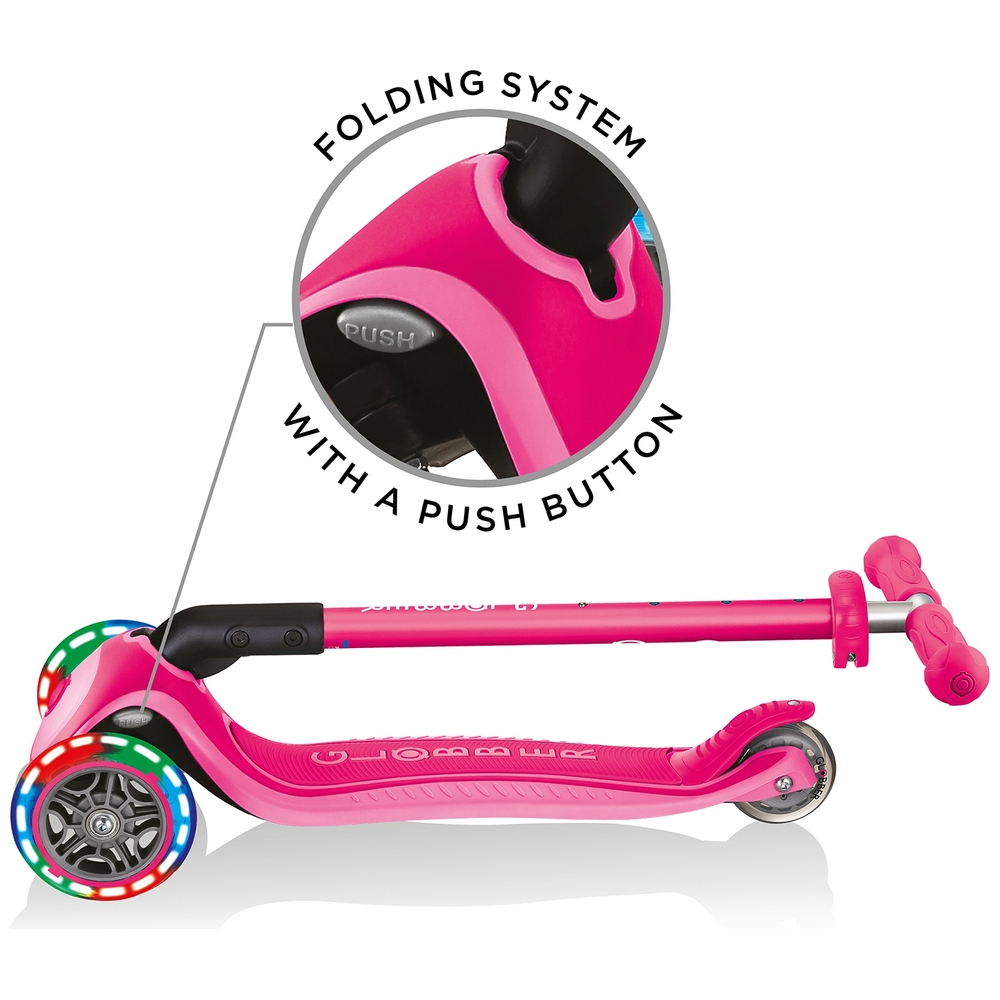 Globber PRIMO Faltbarer Scooter mit Beleuchtung, Fuchsia Pink