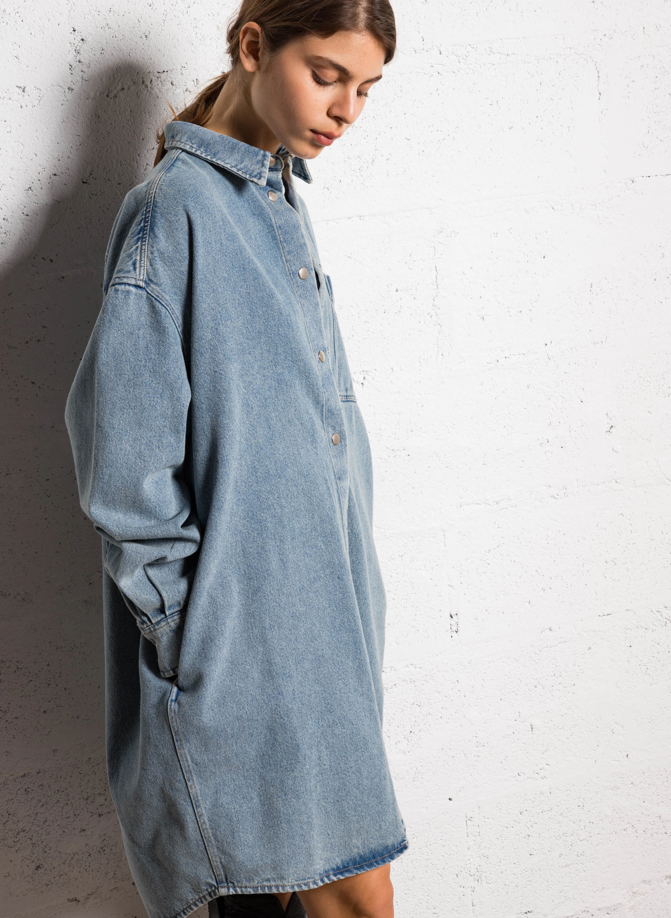 DENJI - Robe chemise courte en jean| Bleu