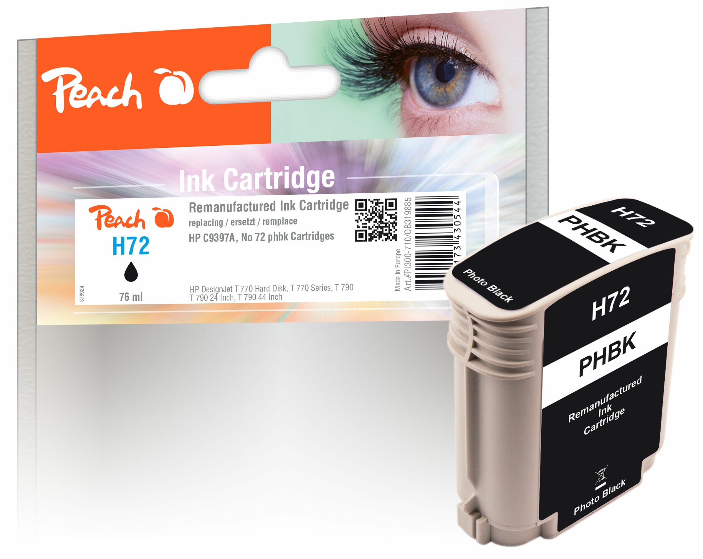 Peach HP 72 PBK Druckerpatrone bkph ersetzt HP No. 72 PBK, C9397A für z.B. HP DesignJet T 1100 24 Inch, HP DesignJet T 1100 44 Inch, HP DesignJet T 1100 (wiederaufbereitet)