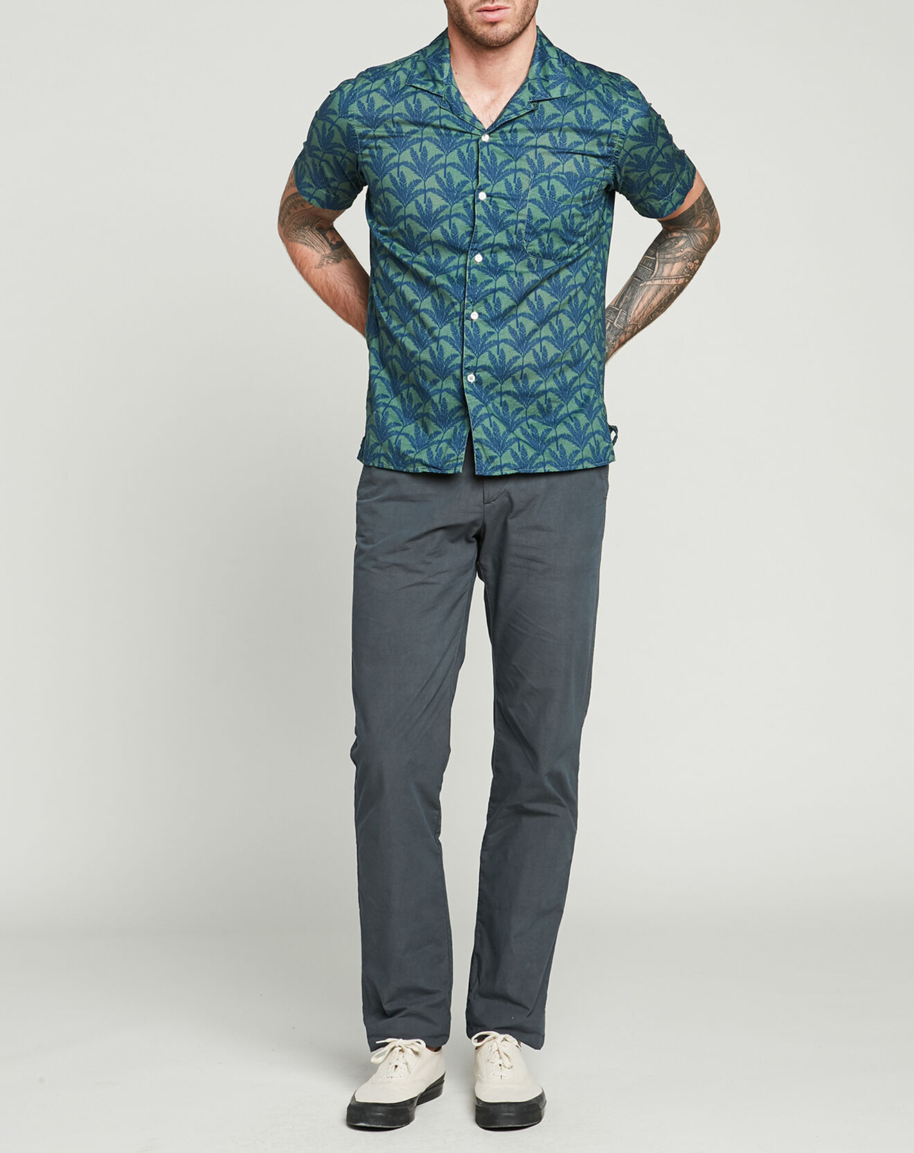 Hartford Chemise slim Slam imprimée bleu/kaki