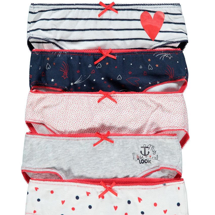 Lot de 5 culottes en coton à noeud et imprimés - Bleu marine
