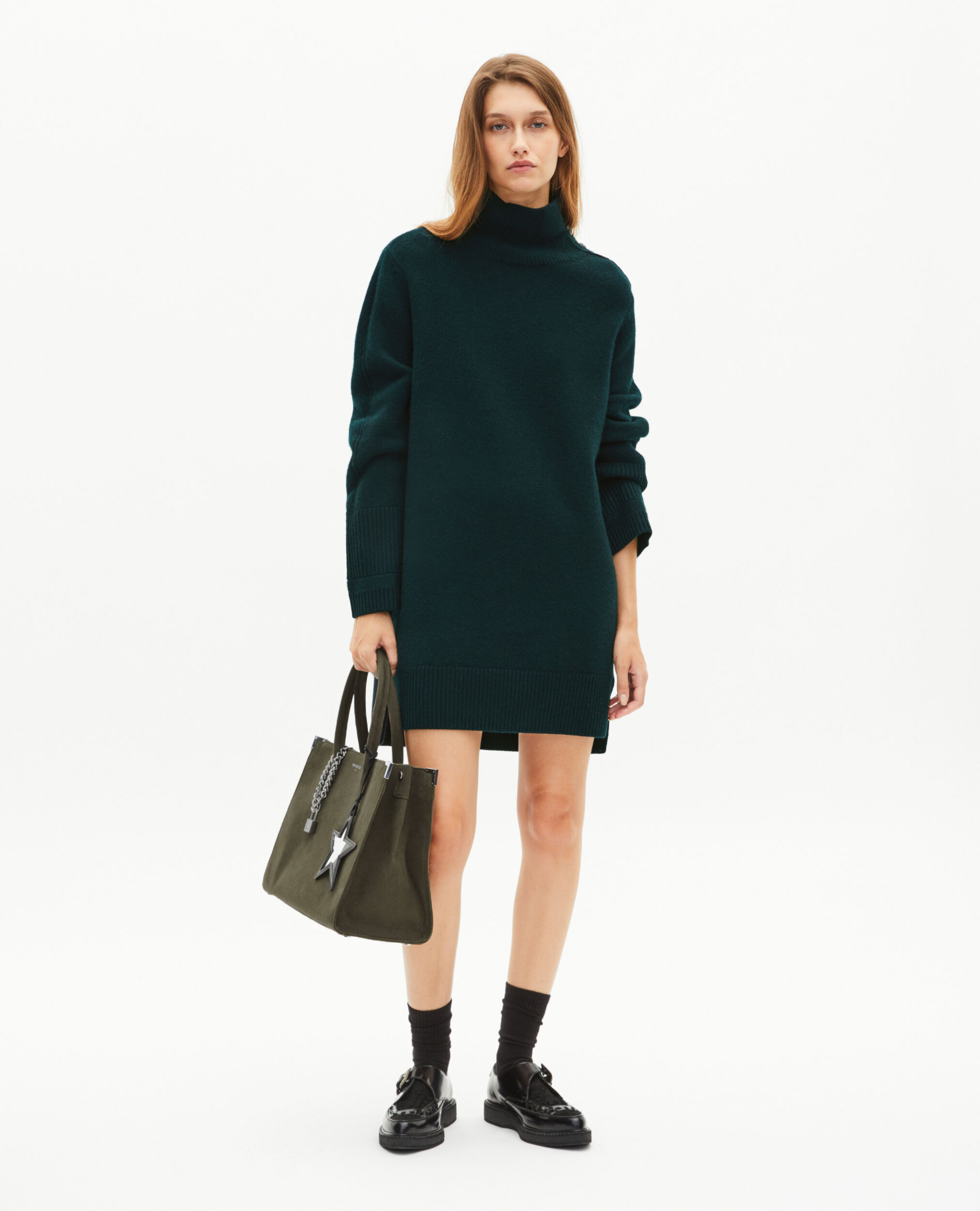 Robe courte en laine verte