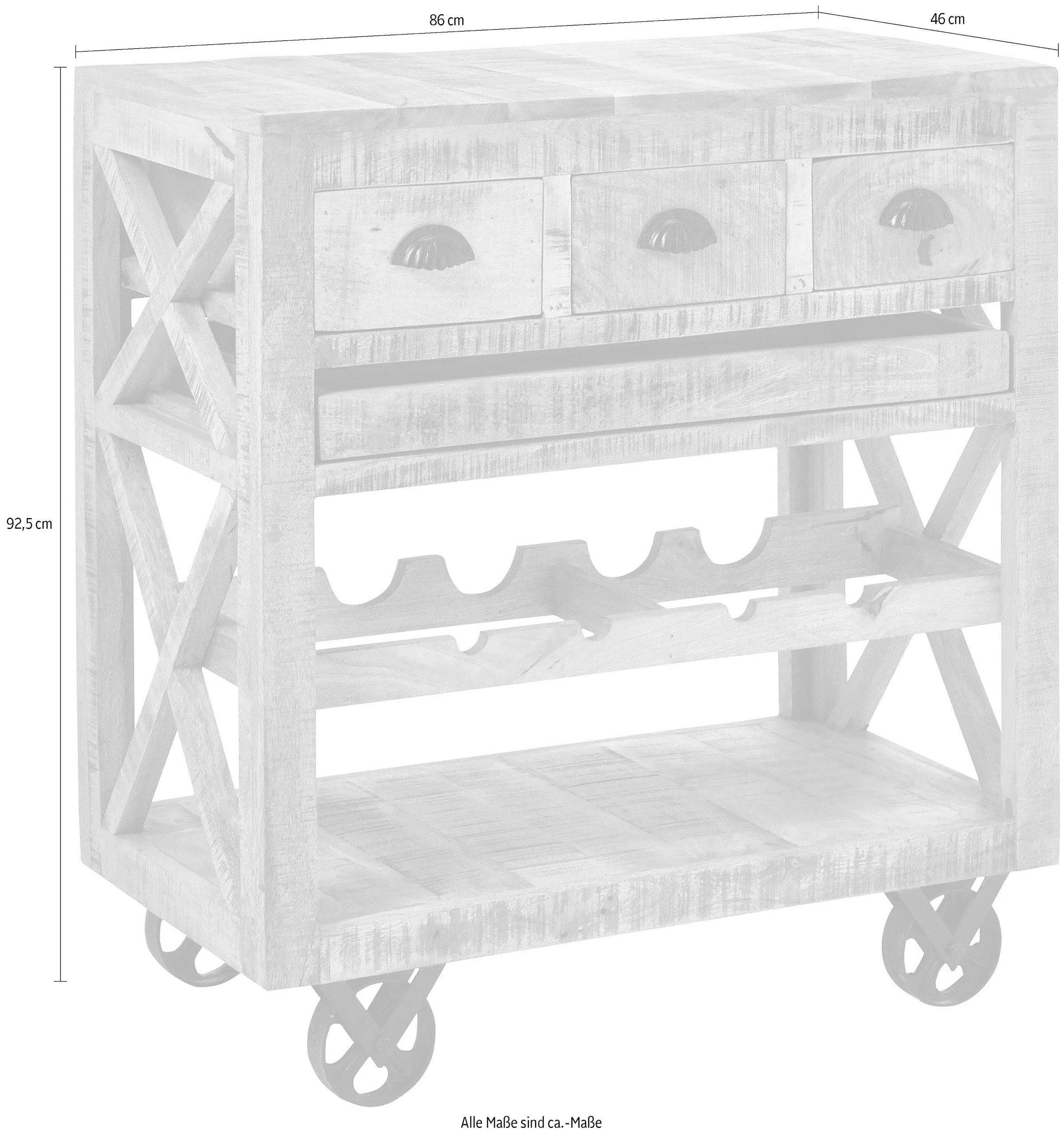 Stolkom Bartisch »Ferdi« Massivholz, Barwagen rollbar inkl. Tablett