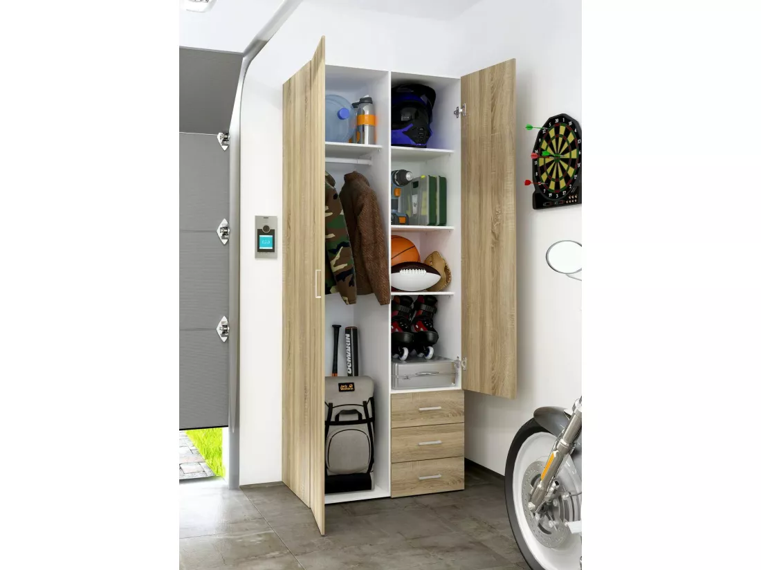 Garde-robe 2 portes Dscaratt, Meubles de chambre, Penderie de plain-pied, Placard à vêtements, 78x50 h200 cm, Chêne