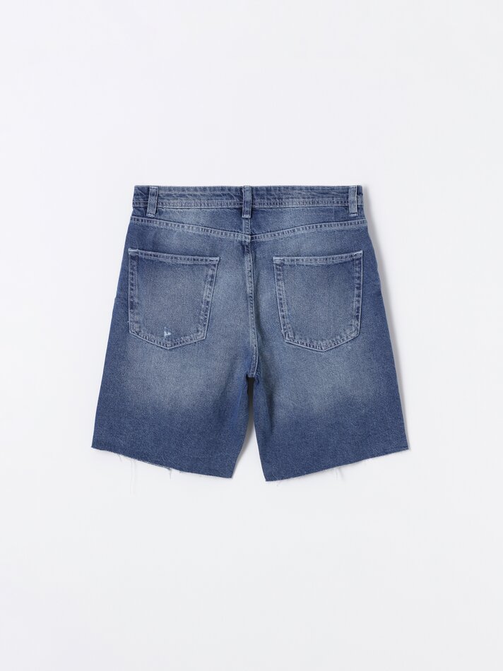 Shorts jeans folgados - Azul-marinho