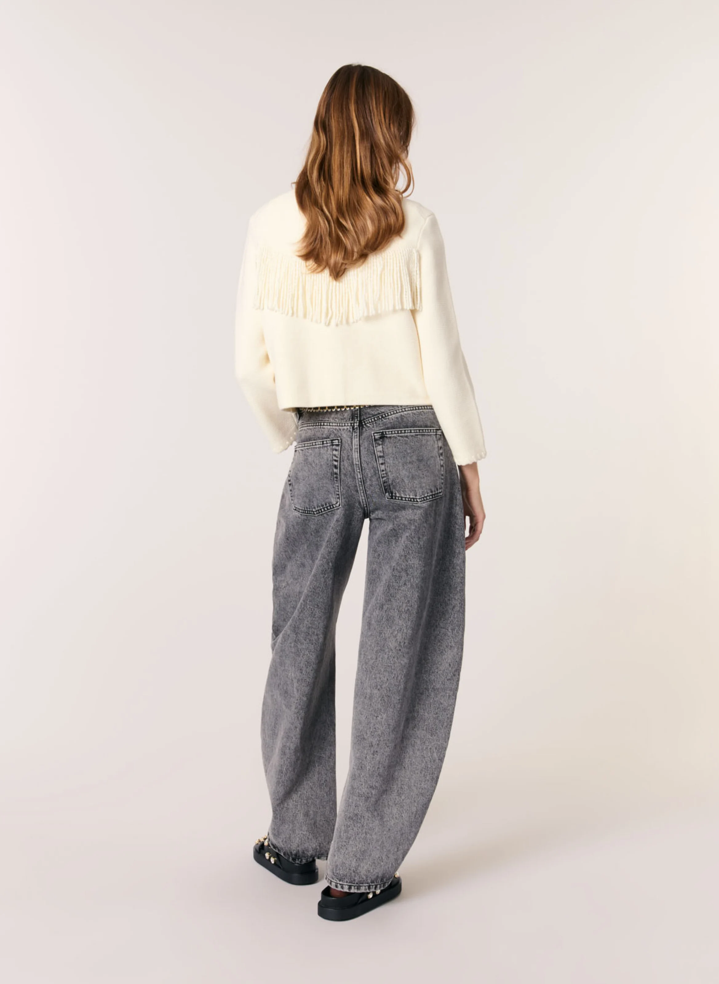 Cardigan col rond en coton mélangé | Beige