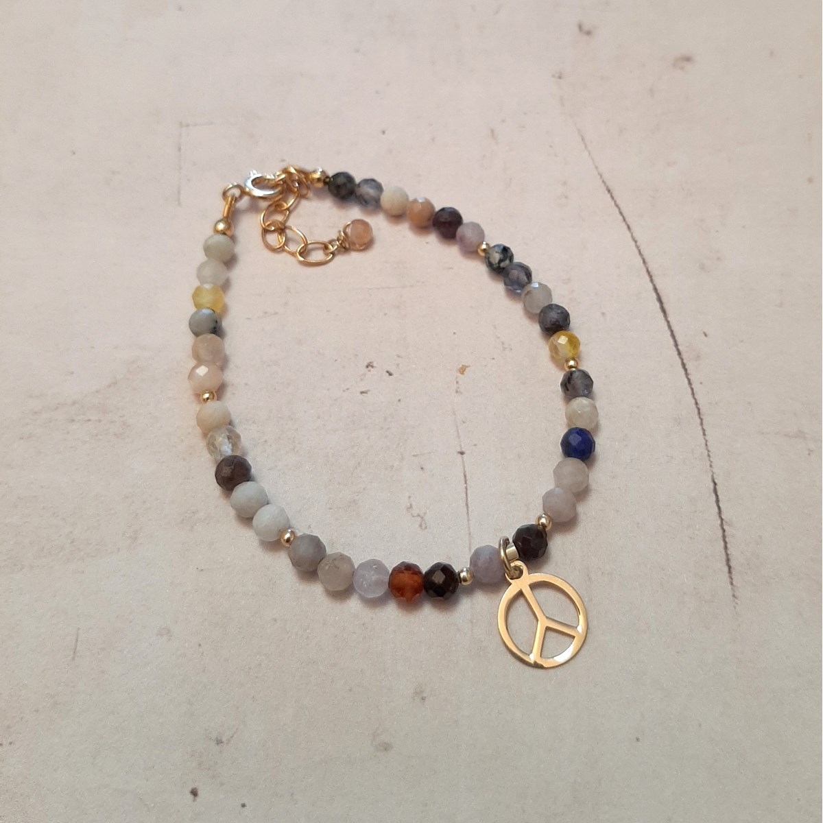 Bracelet Pierres Naturelles et Argent 925 Doré Peace