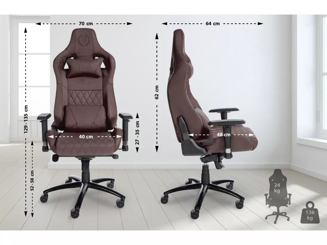 Chaise de bureau - Véritable cuir & Métal - Marron - Keren