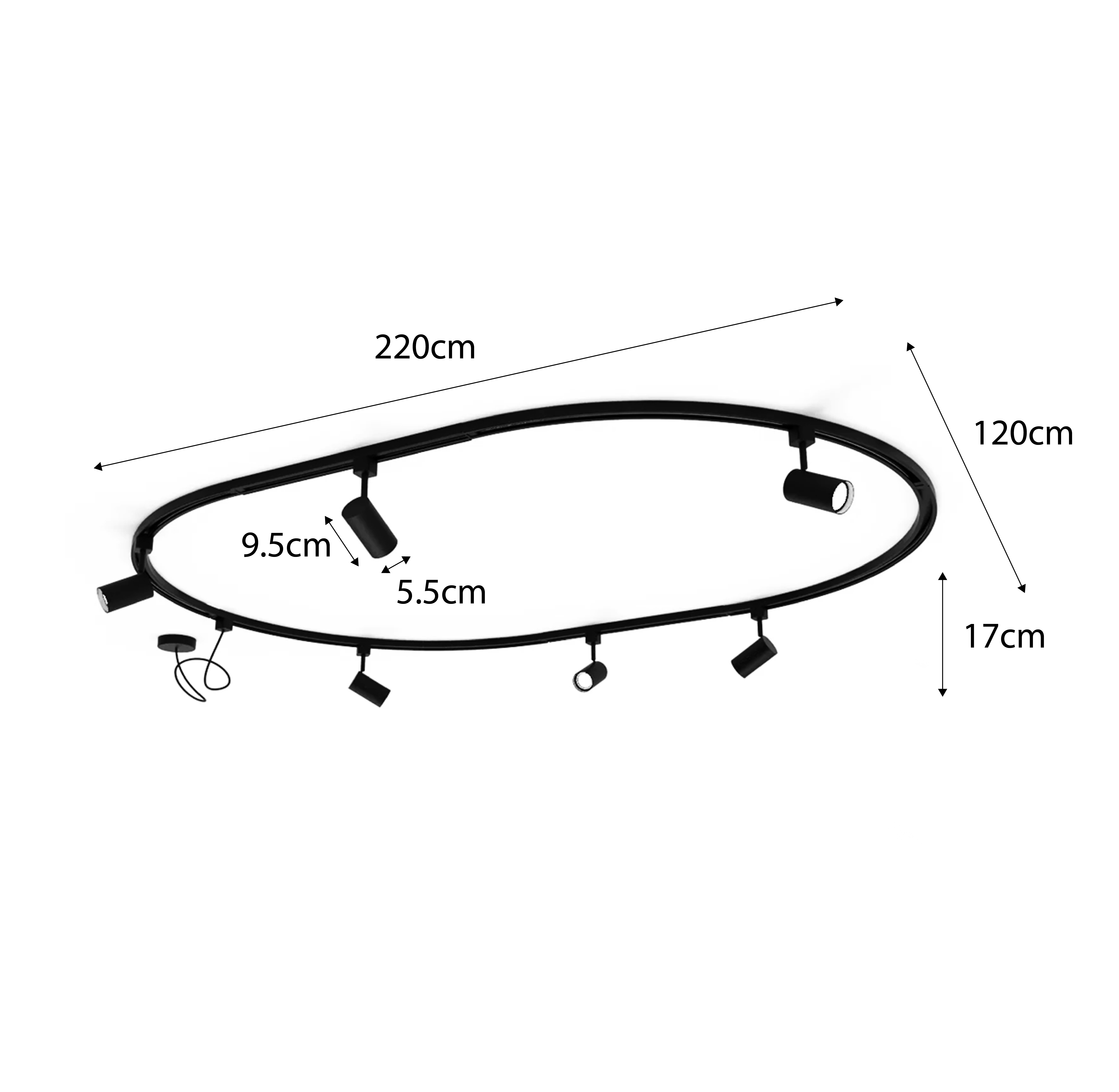 Modern railsysteem met 8 spots zwart 1-fase ovaal 200cm - Iconic Jeana