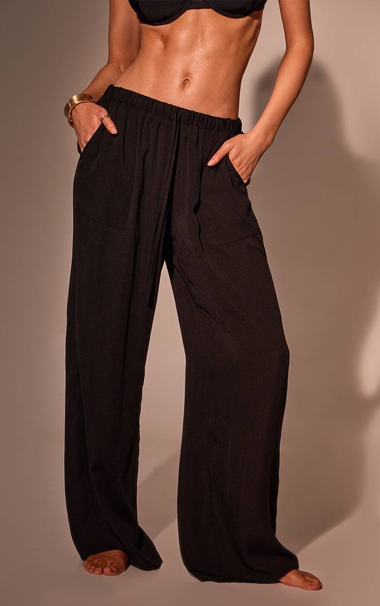 Deep Black Pantalon De Plage À Cordon Effet Lin