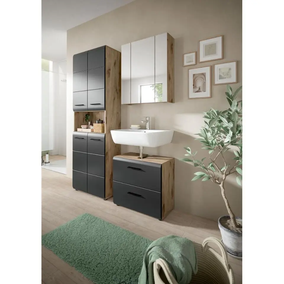 Hioshop Ice badkamer I19 zwart mat- eiken decor