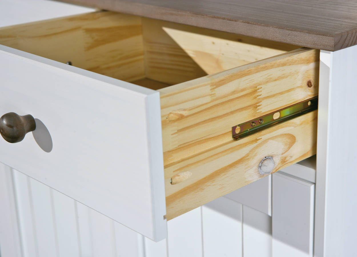 Inter Link – Vitrinenschrank – Buffet-Schrank – Esszimmerschrank – Geschirrschrank - Laudhausstil – Massivholz FSC – 4 Türen – 2 Schubladen – Westerland - 5.2, Weiss / Sepia
