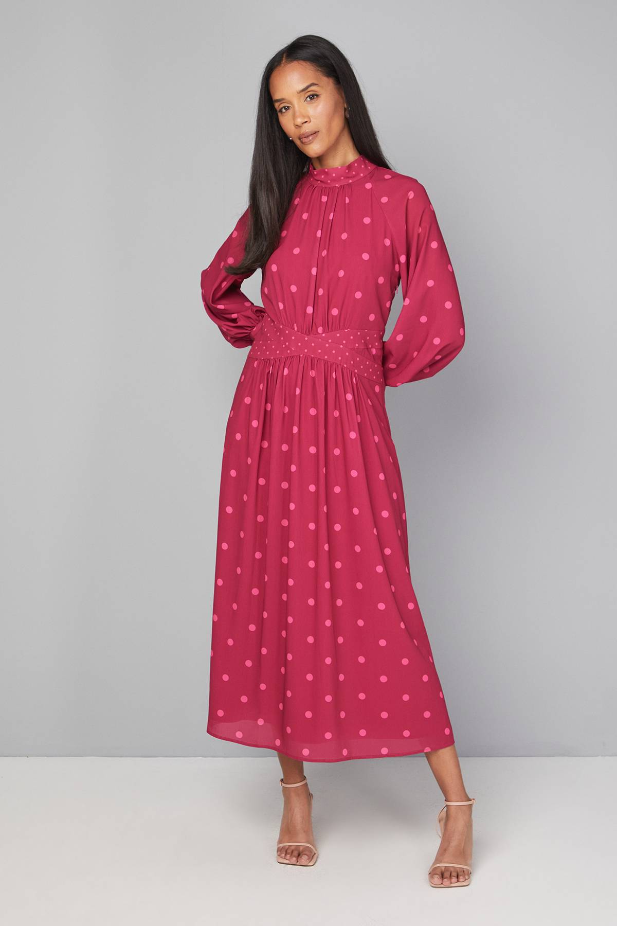 Wallis Robe Midi à Pois Contrastés Mixtes
