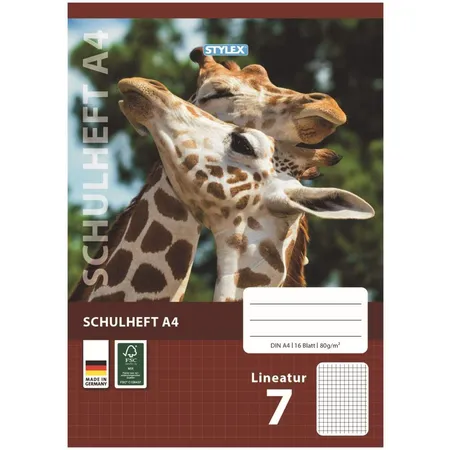 Stylex Schulheft Giraffe DIN A4, Lineatur 7, kariert 7 mm ohne Rand
