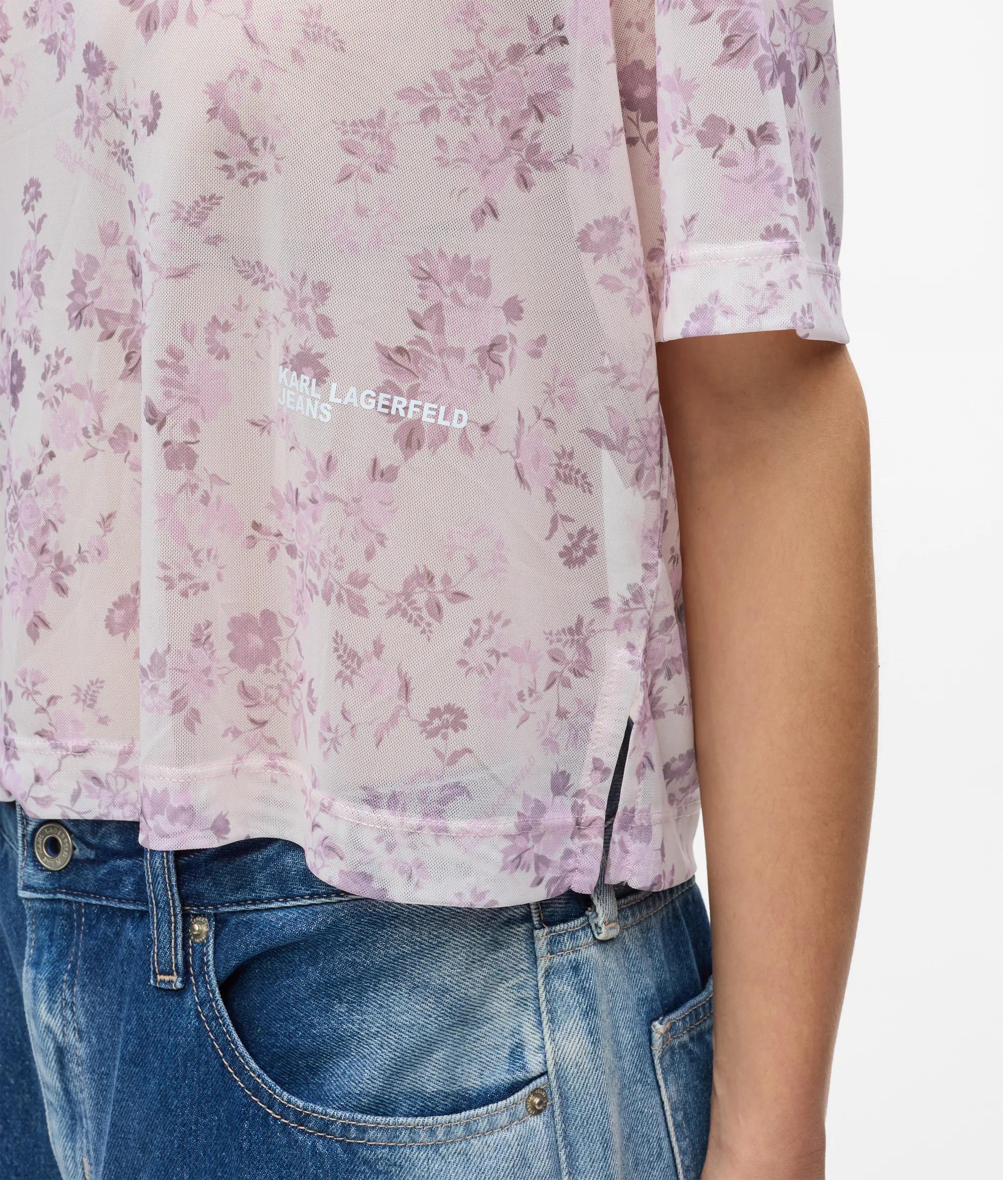 Gebloemd mesh t-shirt met korte mouwen