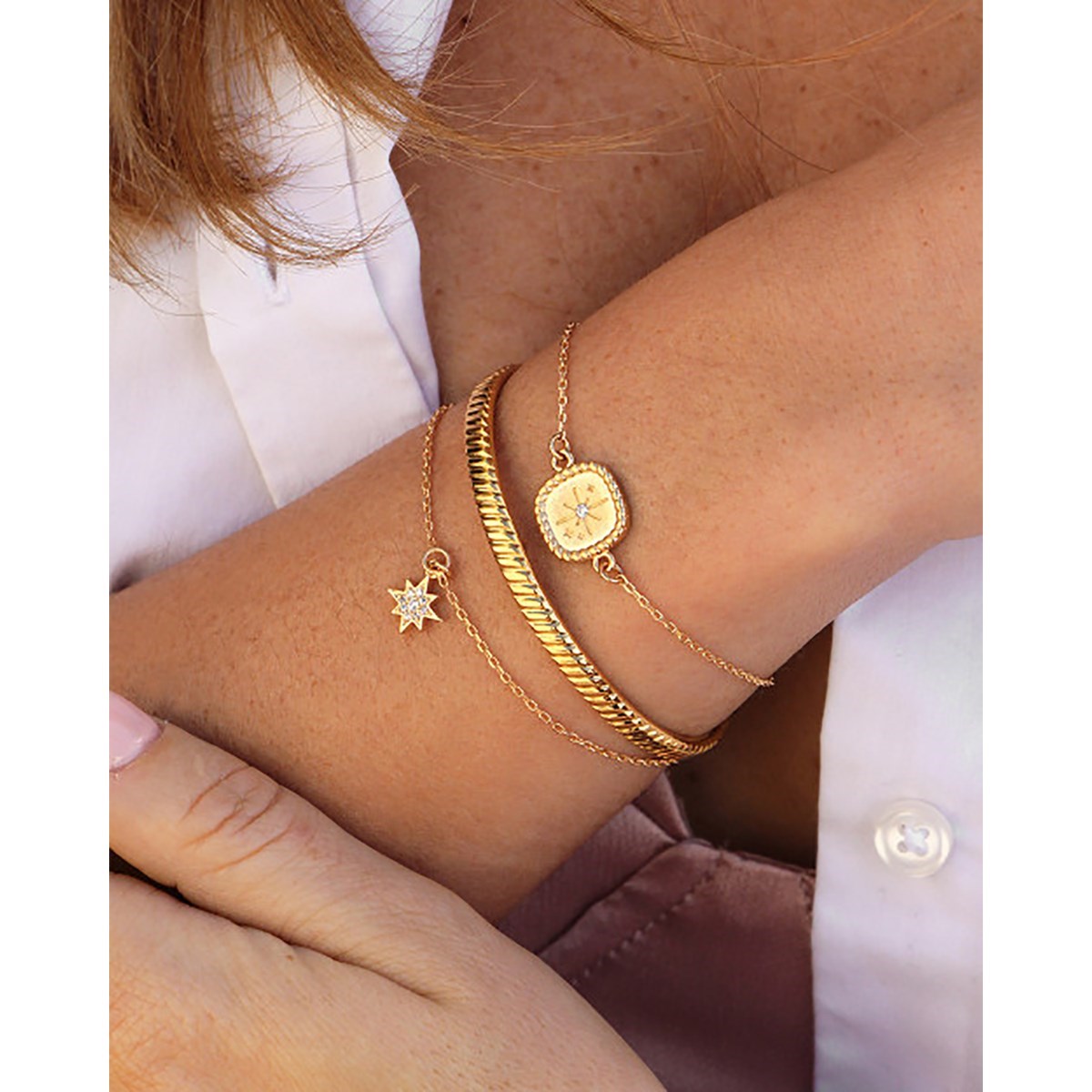 Bracelet médaillon oeil et zircon doré à l'or fin 24K MINI ORACLES
