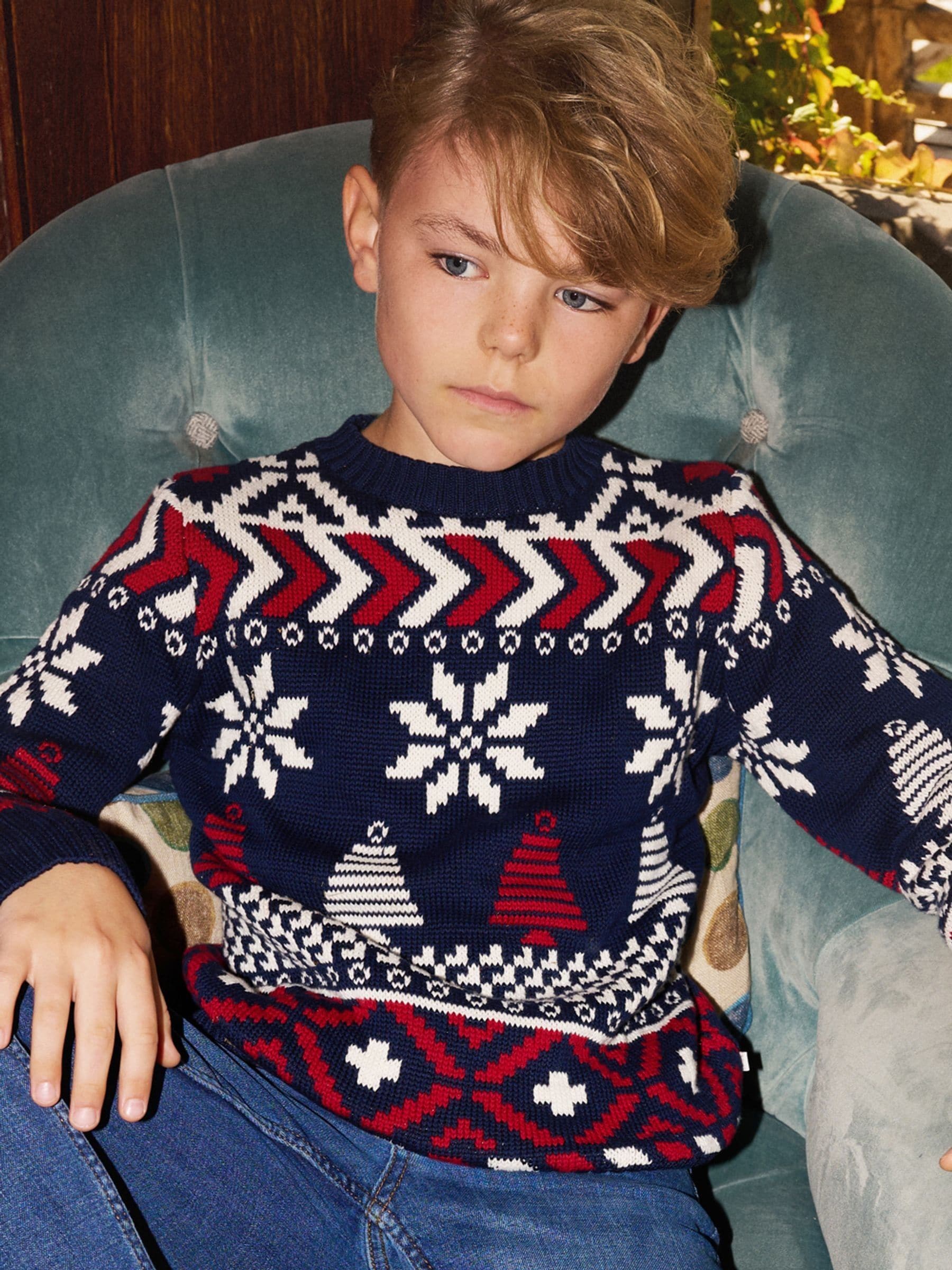 The Little Tailor Kinder Blauwe Kerstmis Veelkleurige Fairisle Katoenen Trui