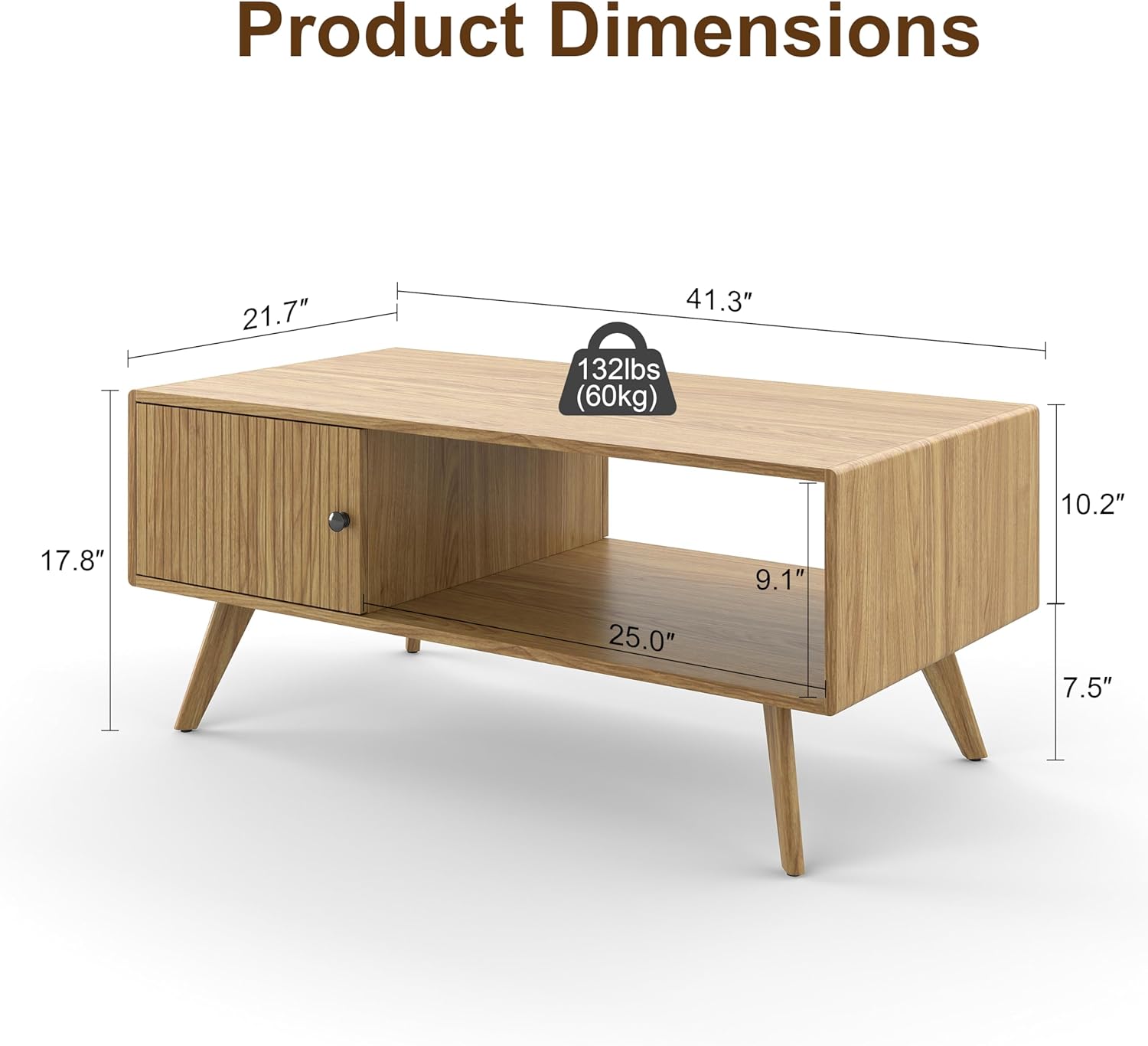 Manora Couchtisch Holz Eiche - Moderner Wohnzimmertisch Holz mit Stauraum, 105x55x45cm, Stabiler E1-Platte & Massiv Holzfüßen, Landhausstil Couchtisch für Wohnzimmer