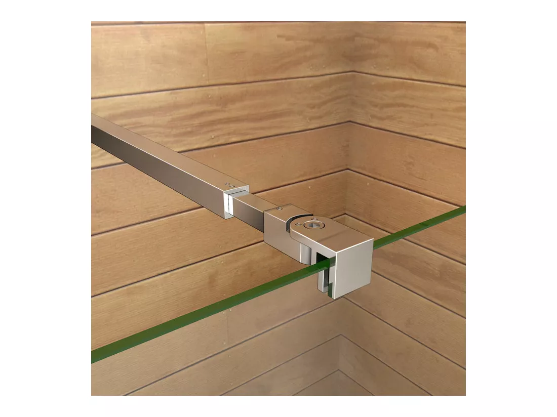 Paroi de douche à l'italienne 120+30x200cm avec retour pivotant - Verre 8mm trempé - Avec barre de fixation 73-120cm en carré