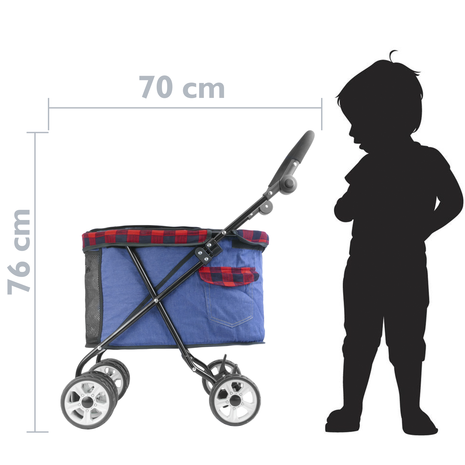 Carrinho infantil para transportar cães, gatos e outros animais de estimação. Cor vermelha.