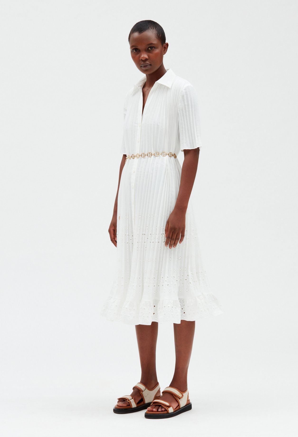 Robe midi plissee ecrue