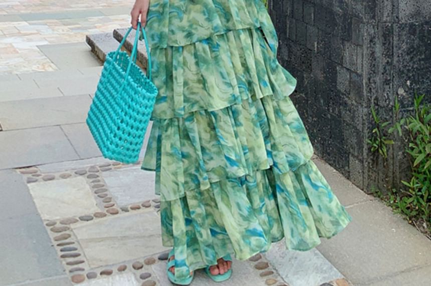 Saccharine - Halter V-hals gebloemde maxi A-lijn jurk met print