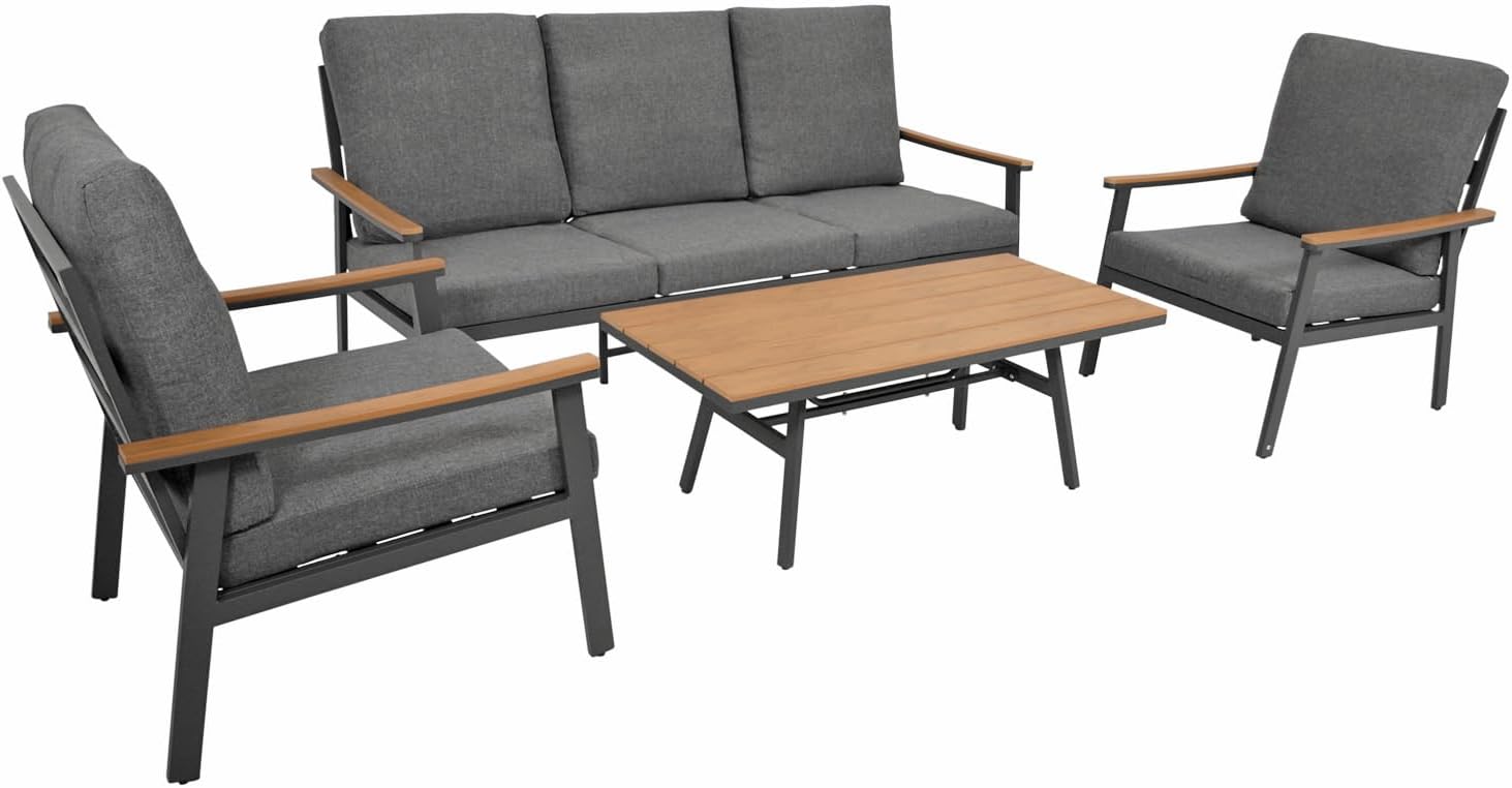DEGAMO Loungeset Gartenset Calgary 4-teilig, Aluminium anthrazit + Kunstholz, Polster grau, wetterfest, Outdoor
