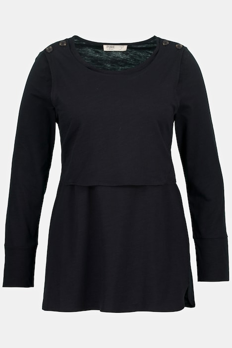 Shirt, abknöpfbares Top, Rundhals, Langarm, Biobaumwolle