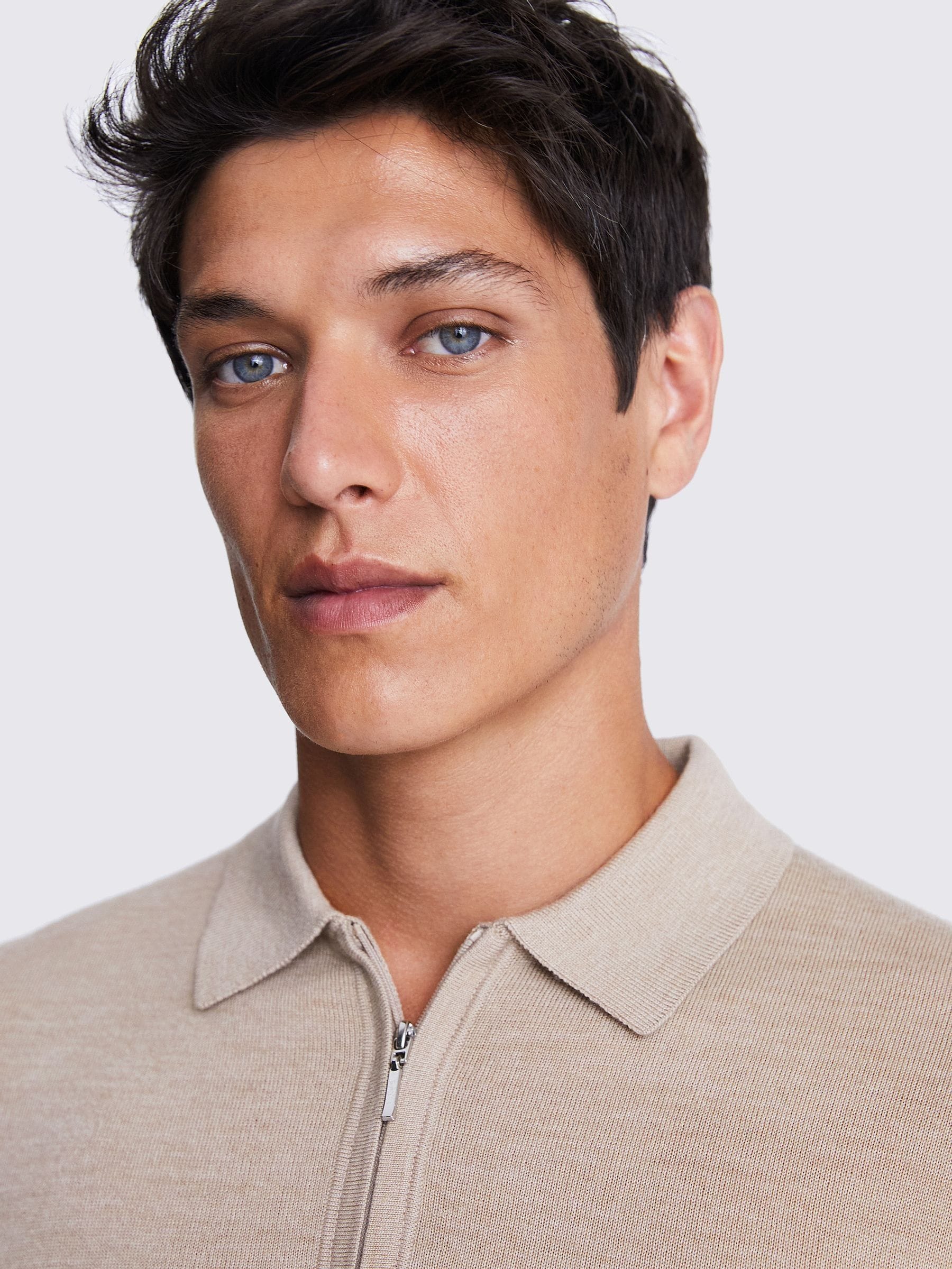 Natuurlijk - MOSS poloshirt van merinowolmix met korte rits