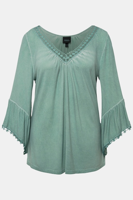 T-Shirt, cold dyed, Spitze, V-Ausschnitt, 3/4-Arm